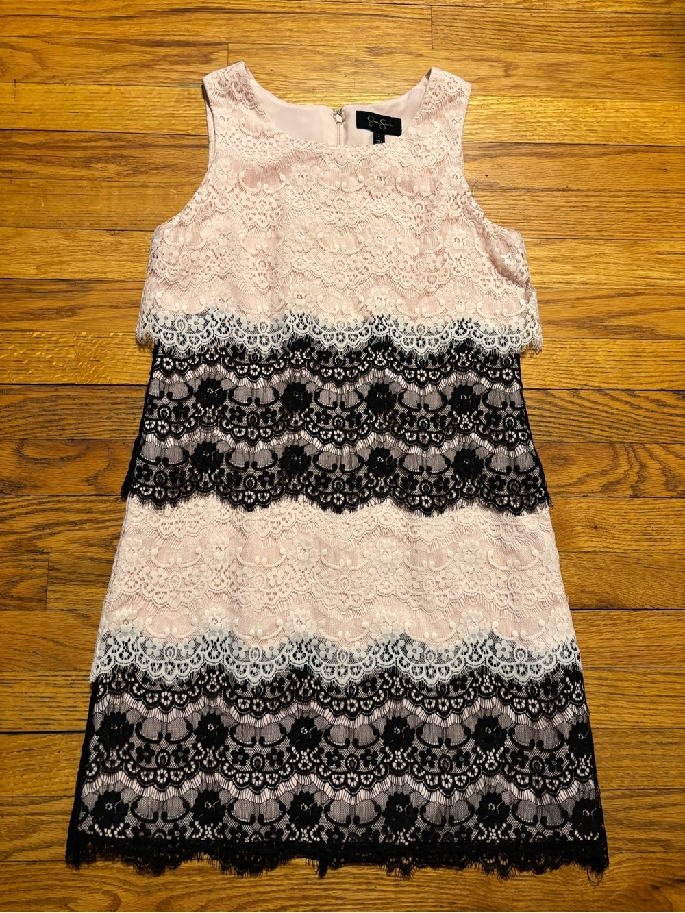 Jessica Simpson Blush Pink Lined dress with Black Logo Trim